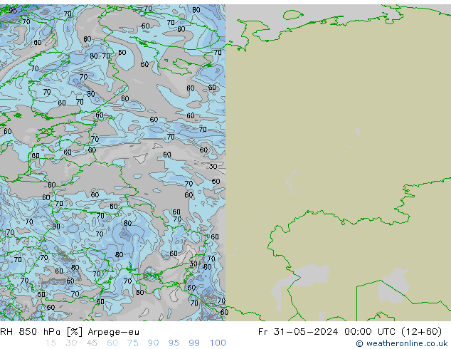 RH 850 гПа Arpege-eu пт 31.05.2024 00 UTC