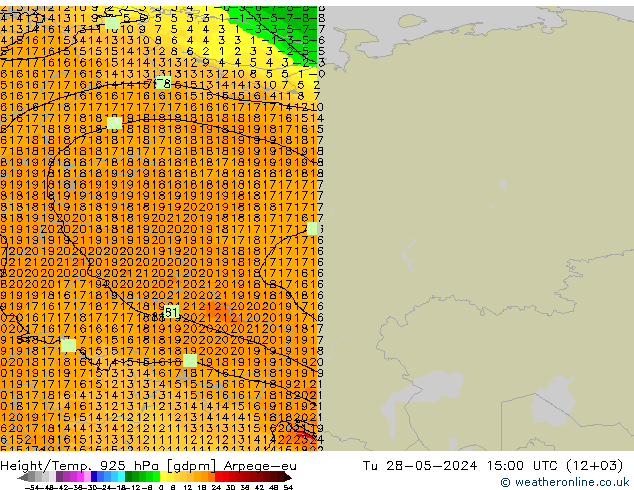 Hoogte/Temp. 925 hPa Arpege-eu di 28.05.2024 15 UTC