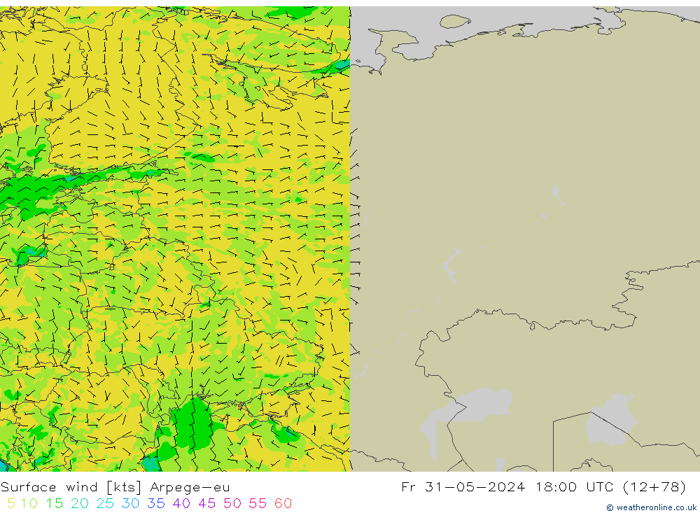 Vento 10 m Arpege-eu ven 31.05.2024 18 UTC