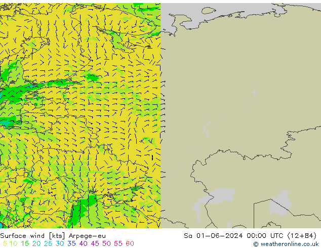 ветер 10 m Arpege-eu сб 01.06.2024 00 UTC