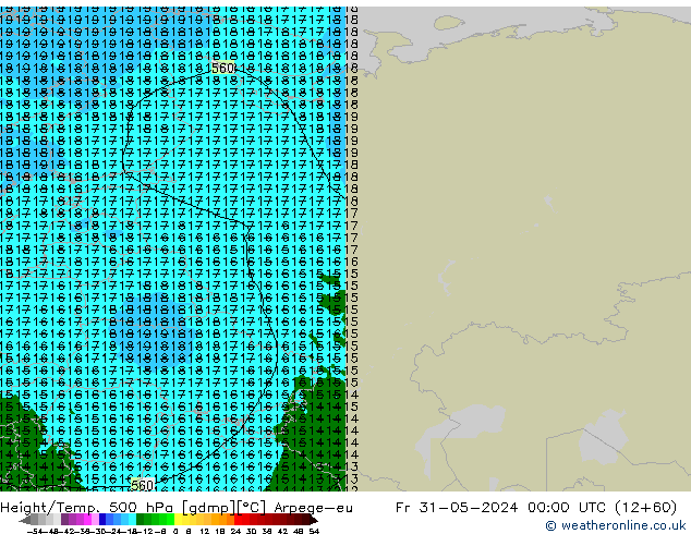 Geop./Temp. 500 hPa Arpege-eu vie 31.05.2024 00 UTC