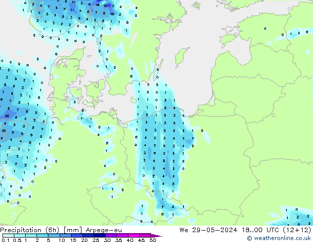 Precipitation (6h) Arpege-eu We 29.05.2024 00 UTC