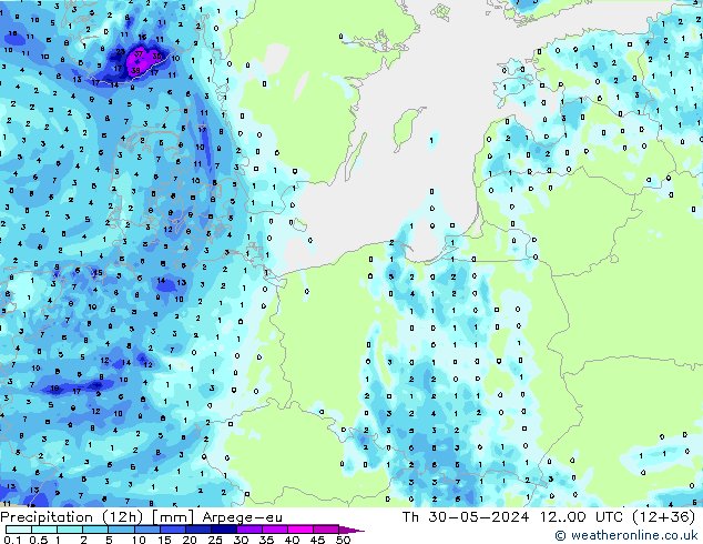 Precipitazione (12h) Arpege-eu gio 30.05.2024 00 UTC