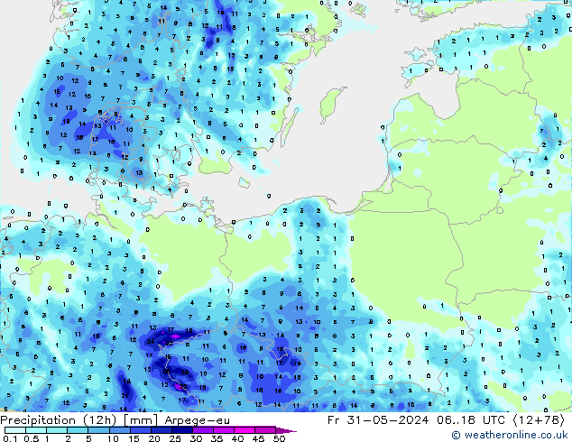 осадки (12h) Arpege-eu пт 31.05.2024 18 UTC