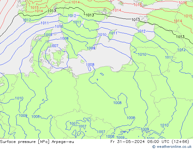 Pressione al suolo Arpege-eu ven 31.05.2024 06 UTC