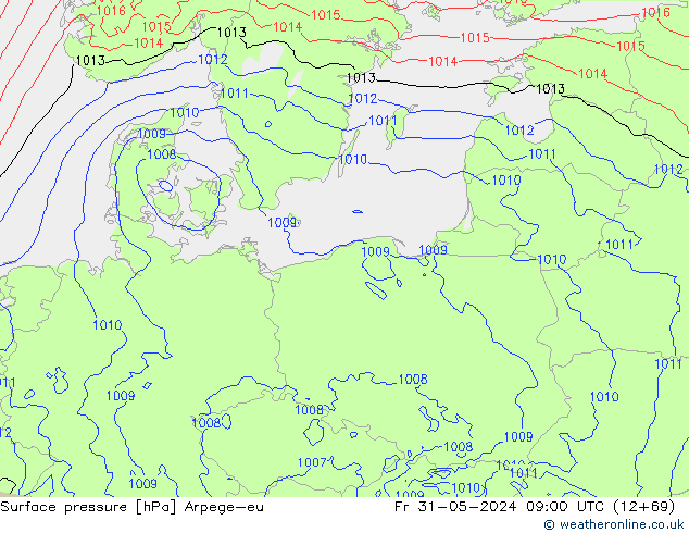 Atmosférický tlak Arpege-eu Pá 31.05.2024 09 UTC
