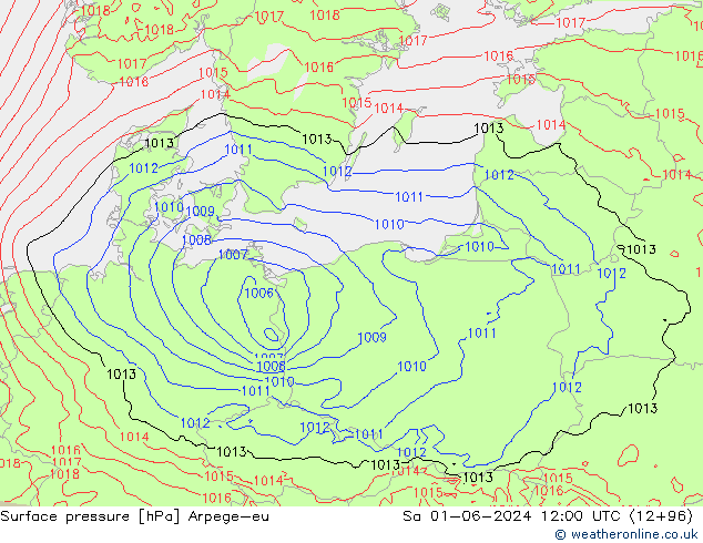 Presión superficial Arpege-eu sáb 01.06.2024 12 UTC