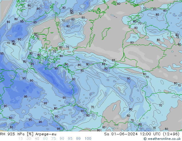 Humedad rel. 925hPa Arpege-eu sáb 01.06.2024 12 UTC