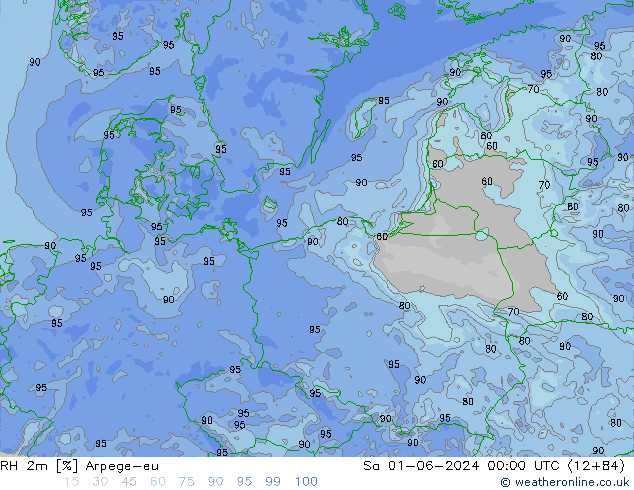 RH 2m Arpege-eu Sa 01.06.2024 00 UTC