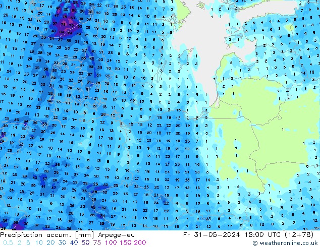 Precipitation accum. Arpege-eu пт 31.05.2024 18 UTC