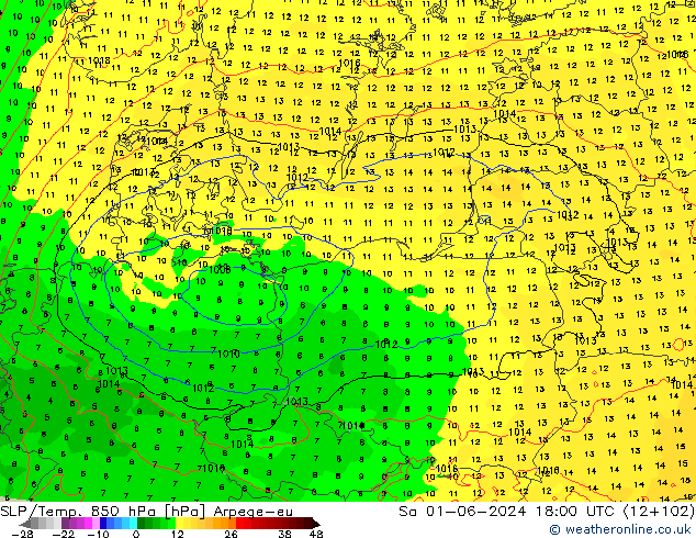 SLP/Temp. 850 hPa Arpege-eu So 01.06.2024 18 UTC