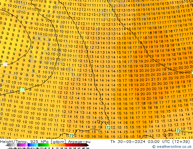 Hoogte/Temp. 925 hPa Arpege-eu do 30.05.2024 03 UTC