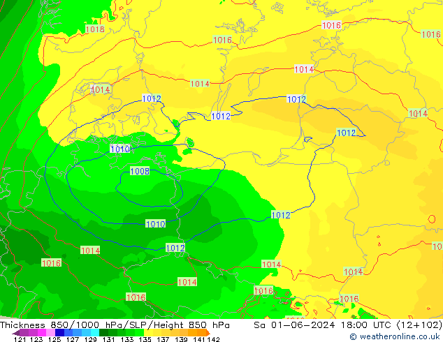 Thck 850-1000 hPa Arpege-eu sam 01.06.2024 18 UTC