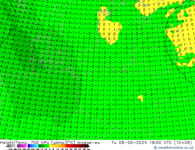 Yükseklik/Sıc. 700 hPa Arpege-eu Sa 28.05.2024 18 UTC