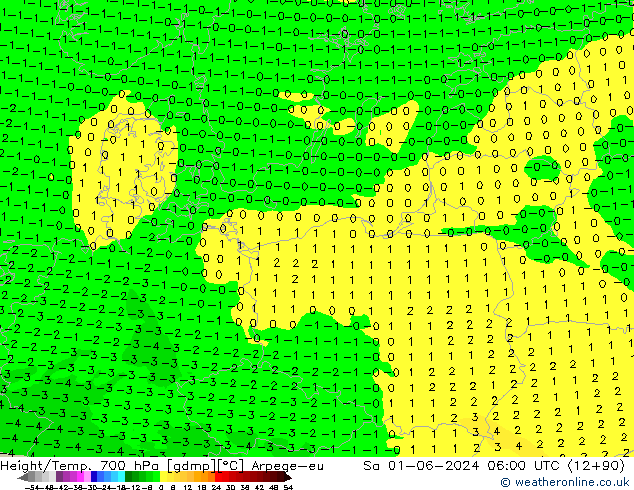 Height/Temp. 700 hPa Arpege-eu So 01.06.2024 06 UTC