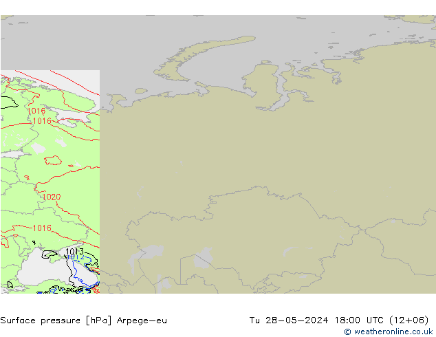 Atmosférický tlak Arpege-eu Út 28.05.2024 18 UTC