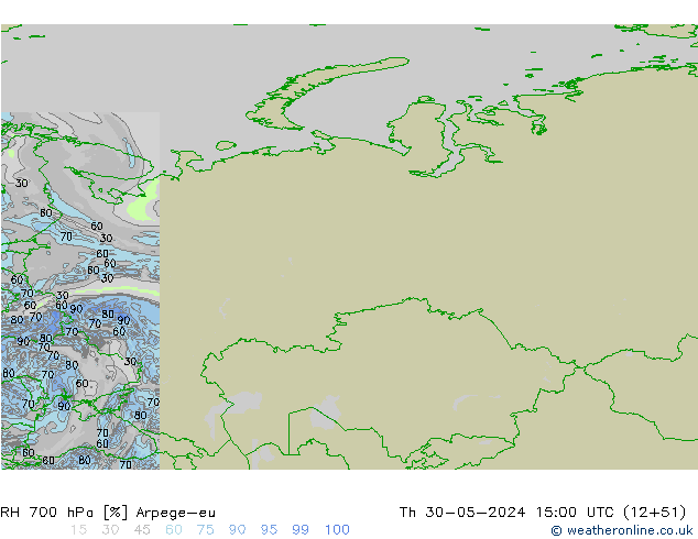 RH 700 hPa Arpege-eu gio 30.05.2024 15 UTC