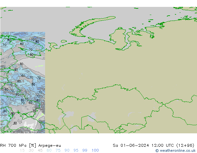 RH 700 hPa Arpege-eu So 01.06.2024 12 UTC
