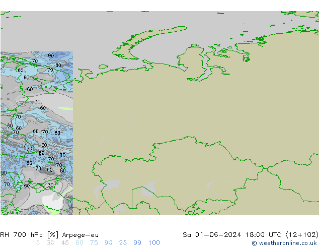 RH 700 hPa Arpege-eu  01.06.2024 18 UTC