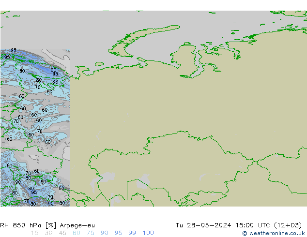 RH 850 hPa Arpege-eu Tu 28.05.2024 15 UTC