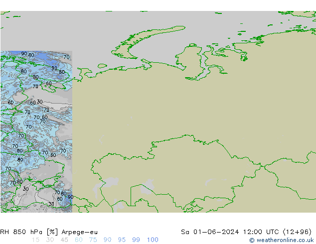 RH 850 hPa Arpege-eu sab 01.06.2024 12 UTC