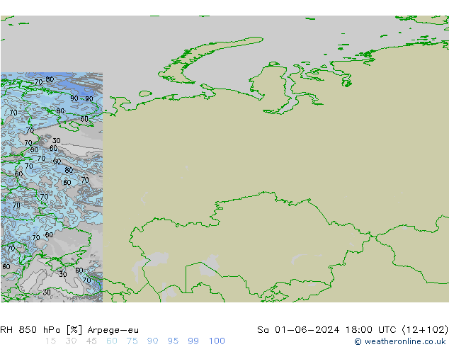 RH 850 hPa Arpege-eu Sa 01.06.2024 18 UTC