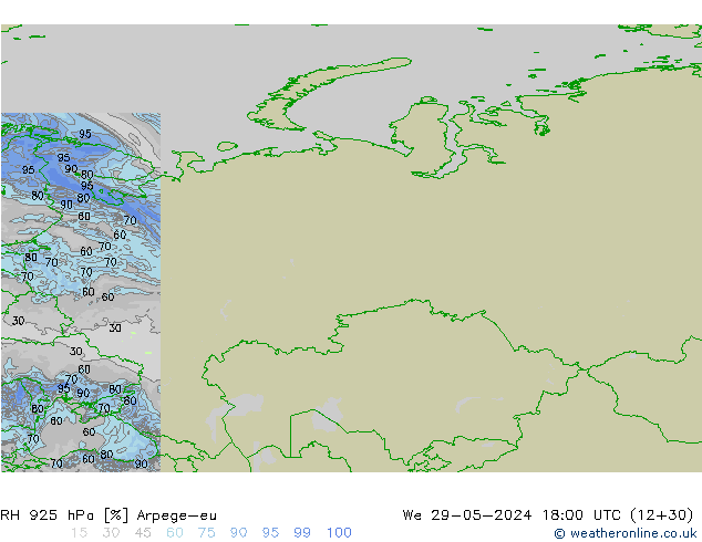 RH 925 hPa Arpege-eu śro. 29.05.2024 18 UTC