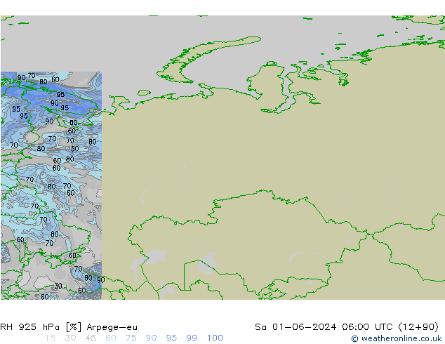 RH 925 hPa Arpege-eu Sa 01.06.2024 06 UTC