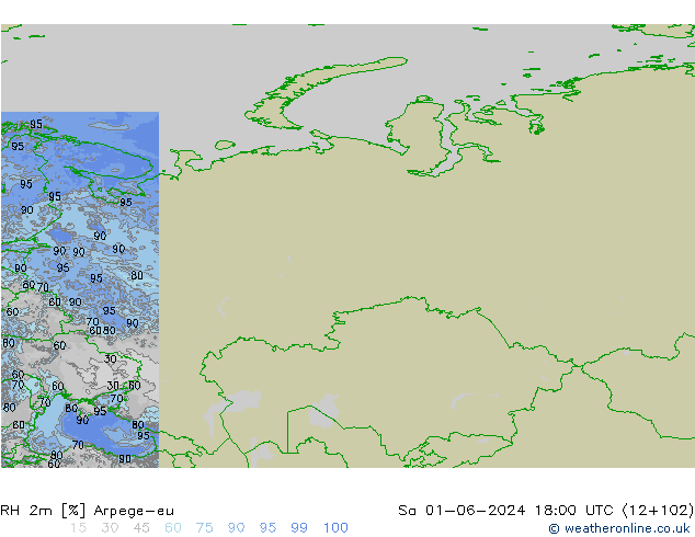 RH 2m Arpege-eu sab 01.06.2024 18 UTC