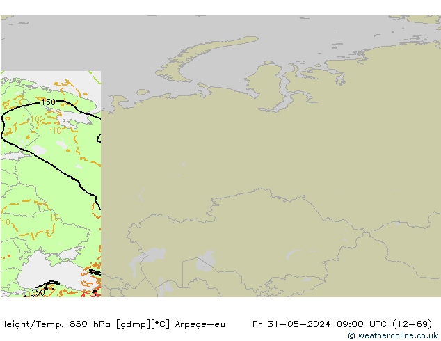 Yükseklik/Sıc. 850 hPa Arpege-eu Cu 31.05.2024 09 UTC