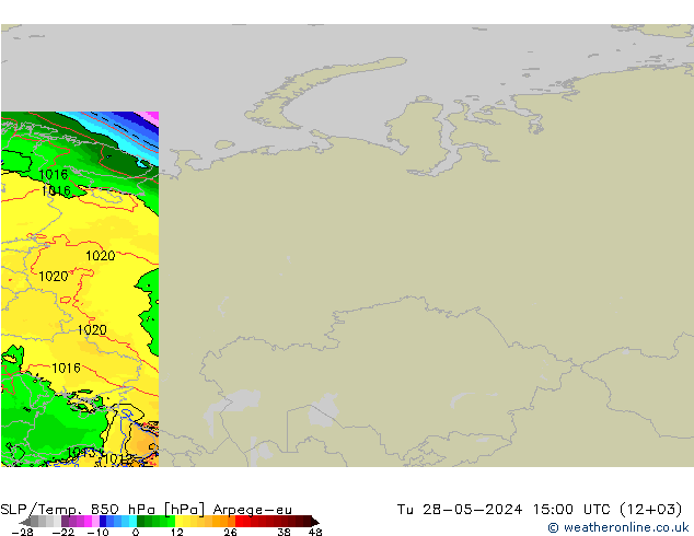 SLP/Temp. 850 hPa Arpege-eu  28.05.2024 15 UTC