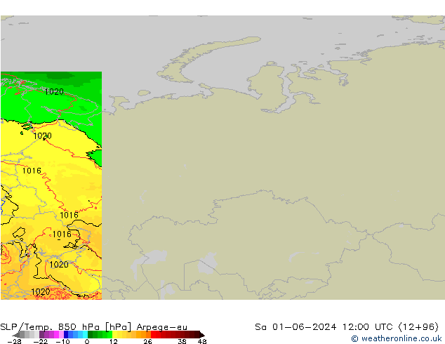 SLP/Temp. 850 hPa Arpege-eu Sa 01.06.2024 12 UTC