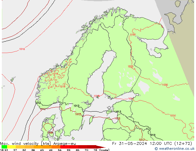 Max. wind velocity Arpege-eu Fr 31.05.2024 12 UTC