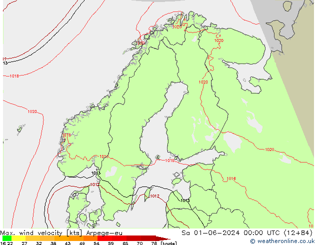 Max. wind velocity Arpege-eu sab 01.06.2024 00 UTC