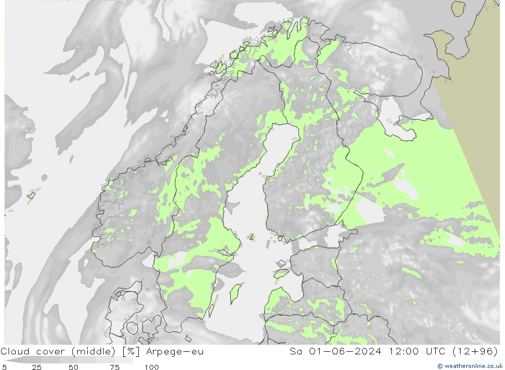 Cloud cover (middle) Arpege-eu Sa 01.06.2024 12 UTC