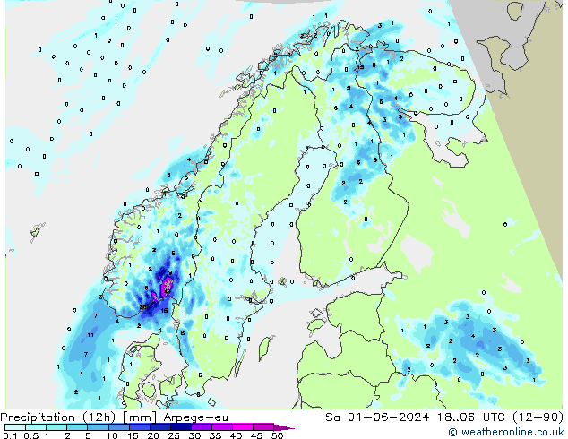 Precipitación (12h) Arpege-eu sáb 01.06.2024 06 UTC