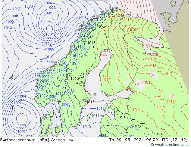 Pressione al suolo Arpege-eu gio 30.05.2024 06 UTC