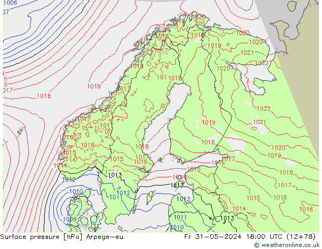 Pressione al suolo Arpege-eu ven 31.05.2024 18 UTC