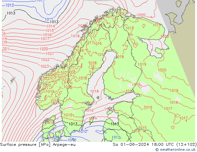 Surface pressure Arpege-eu Sa 01.06.2024 18 UTC