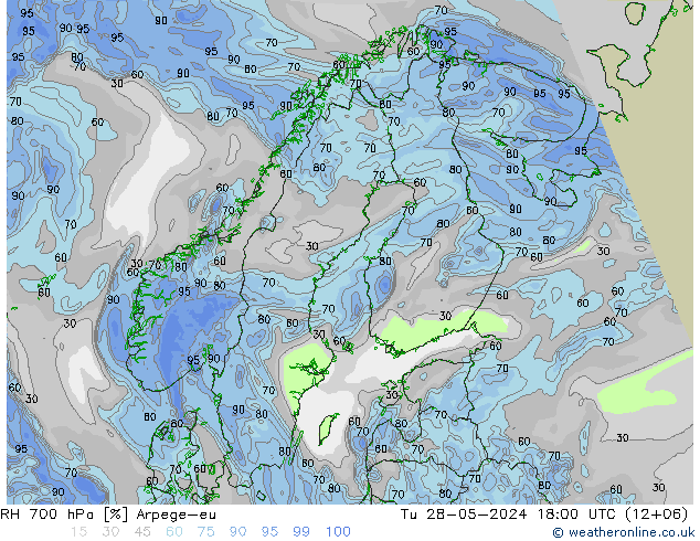 RH 700 hPa Arpege-eu Di 28.05.2024 18 UTC