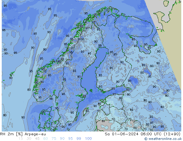RH 2m Arpege-eu Sáb 01.06.2024 06 UTC