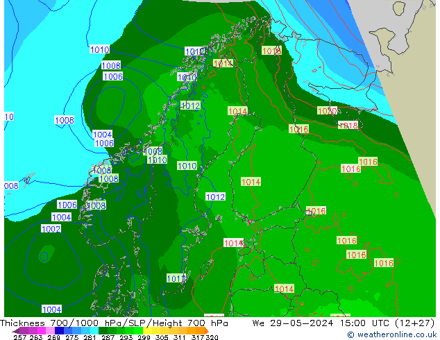 700-1000 hPa Kalınlığı Arpege-eu Çar 29.05.2024 15 UTC