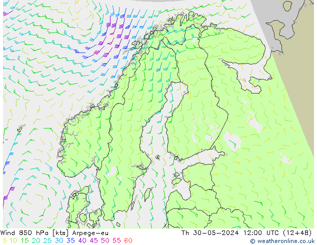 Wind 850 hPa Arpege-eu do 30.05.2024 12 UTC