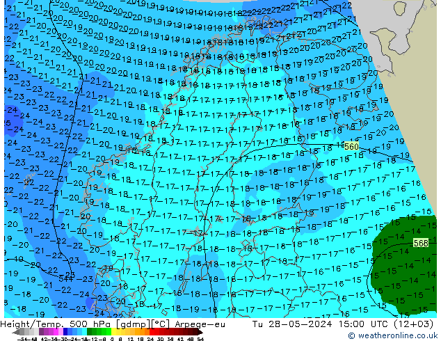 Height/Temp. 500 hPa Arpege-eu Ter 28.05.2024 15 UTC