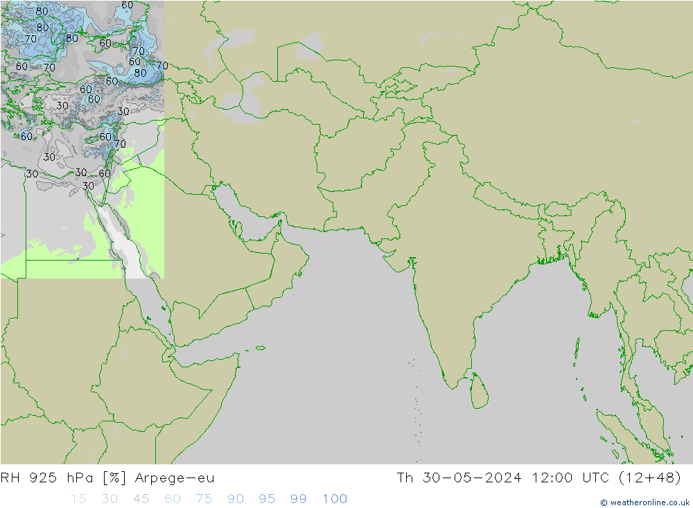 RH 925 hPa Arpege-eu Qui 30.05.2024 12 UTC