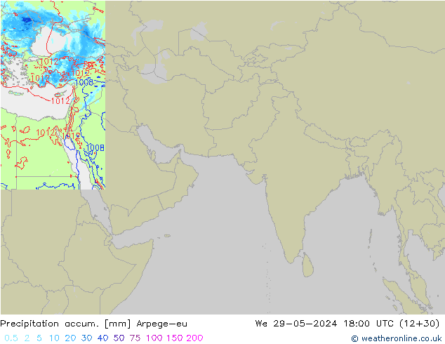 Precipitation accum. Arpege-eu śro. 29.05.2024 18 UTC