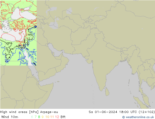 High wind areas Arpege-eu сб 01.06.2024 18 UTC