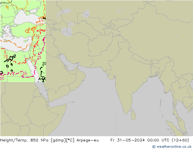 Geop./Temp. 850 hPa Arpege-eu vie 31.05.2024 00 UTC