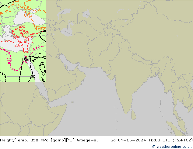 Hoogte/Temp. 850 hPa Arpege-eu za 01.06.2024 18 UTC