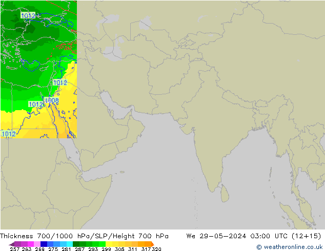 Thck 700-1000 hPa Arpege-eu We 29.05.2024 03 UTC